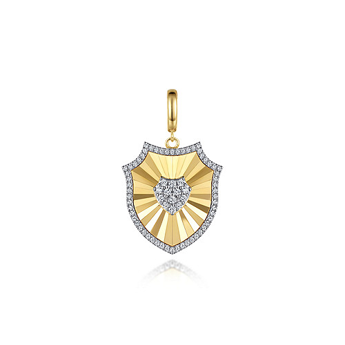 Gabriel & Co 14 karat Yellow Gold Bujukan & Diamond Cut Diamond Shield Medallion Pendant - 0.52 ct
*Chain Sold Separately