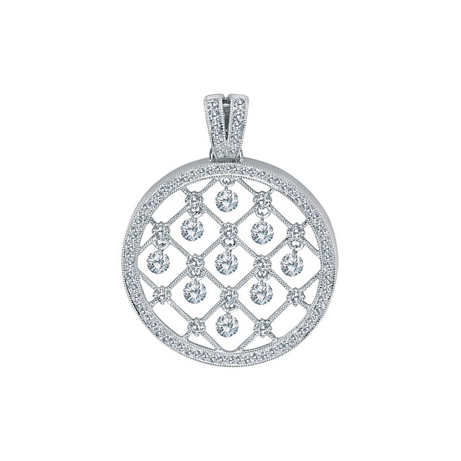 Brevani 14 Karat White Gold 1.25 Ct Dashing Diamond Circle Pendant 20 Inch