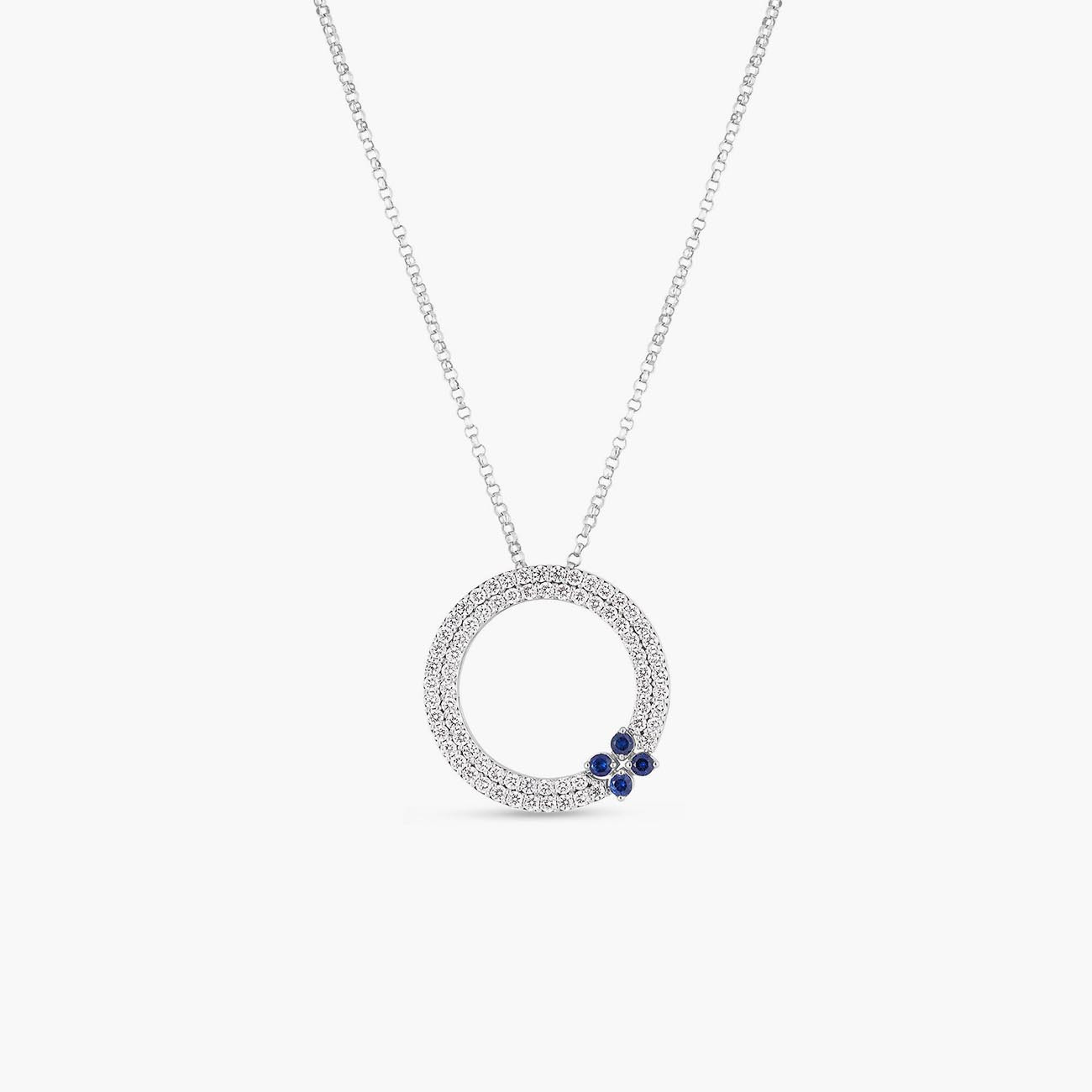 Roberto Coin 18 Karat White Gold 0.11 Ct Sapphire And 0.57 Ct Diamond Love In Verona Pendant 18 Inch