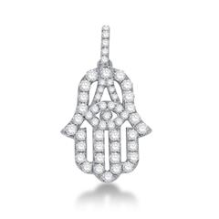 14 Karat White Gold  Hamsa Pendant With 0.85Tw Round  Diamonds
On Thin Cable Chain Length: 18