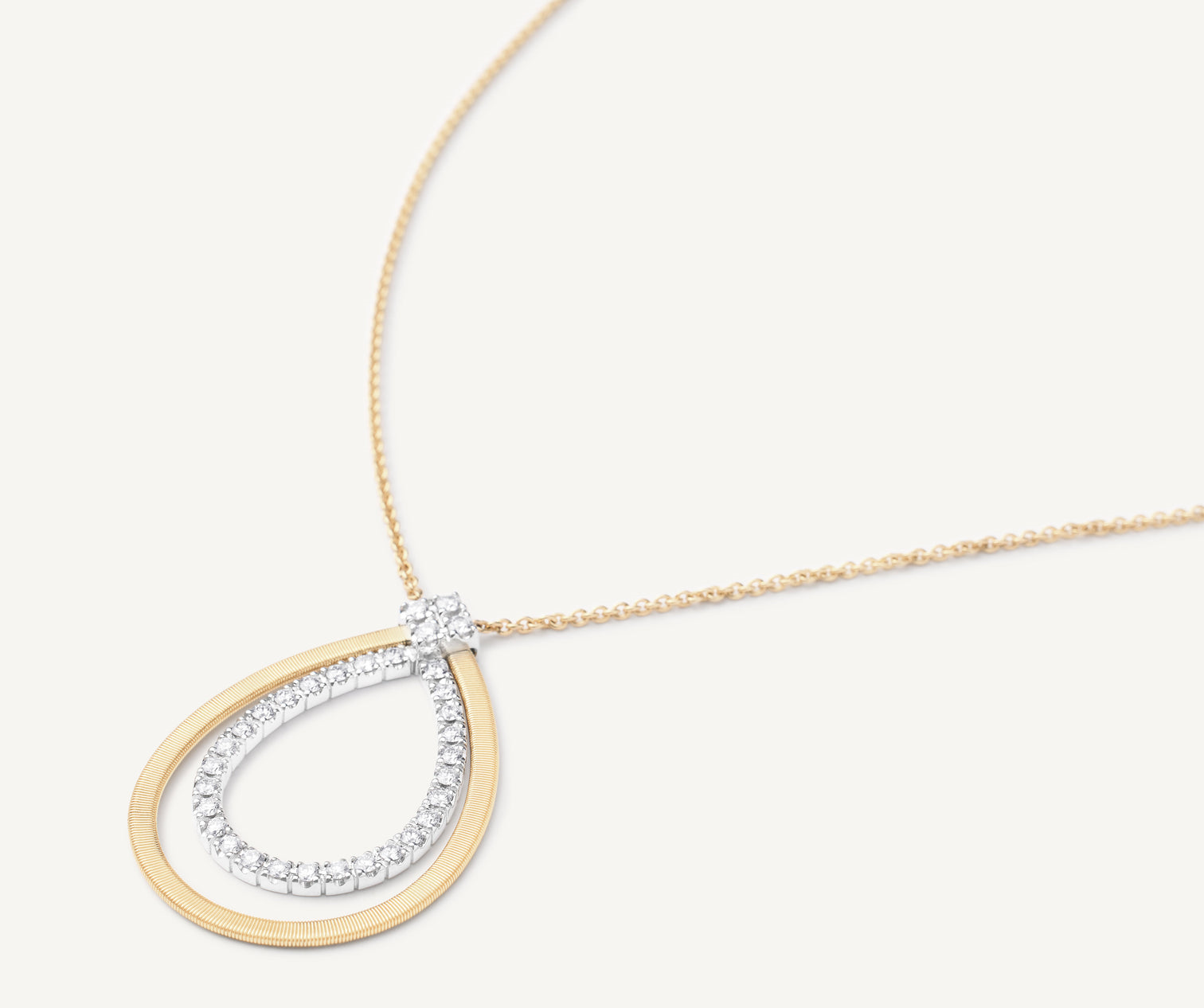 Marco Bicego 18 Karat Yellow And White Gold Masai Diamond 0.71 Ct Teardrop Pendant 16.5 Inch With Extender