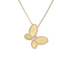 Roberto Coin 18 Karat Yellow Gold Jamine Butterfly Pendant 0.06 Ct 18 Inch