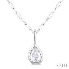 14 Karat White Gold 0.20 Ct Pear Shape Diamond Bezel Set Pendant Paperclip Chain 18 Inch