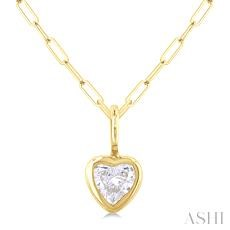 14 Karat Yellow Gold 0.20 Ct Heart Shape Diamond Bezel Set Pendant Paperclip 18 Inch