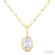 14 Karat Yellow Gold 0.20 Ct Oval Brilliant Cut Diamond Bezel Set Pendant Paperclip 18 Inch