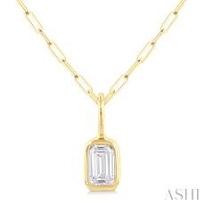 14 Karat Yellow Gold 0.20 Ct Oval Emerald Cut Diamond Bezel Set Pendant Paperclip 18 Inch