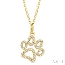 10 Karat Yellow Gold Single Cut Diamond Dog Paw Pendant 0.15 Ct 18 Inch