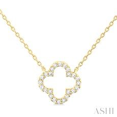 14 Karat Yellow Gold Single Cut Diamond 0.12 Ct Petite Clover Pendant 18 Inch