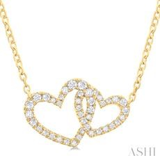 10 Karat Yellow Gold Double Diamond Heart Pendant 0.25 Ct 18 Inch