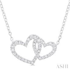 10 Karat White  Gold Double Diamond Heart Pendant 0.25 Ct 18 Inch