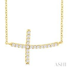 10 Karat Yellow Gold 0.10 Ct Single Cut Diamond Sideways Cross 18 Inch