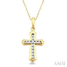 14 Karat Yellow Gold Diamond Channel Set Cross 0.10 Ct 18 Inch