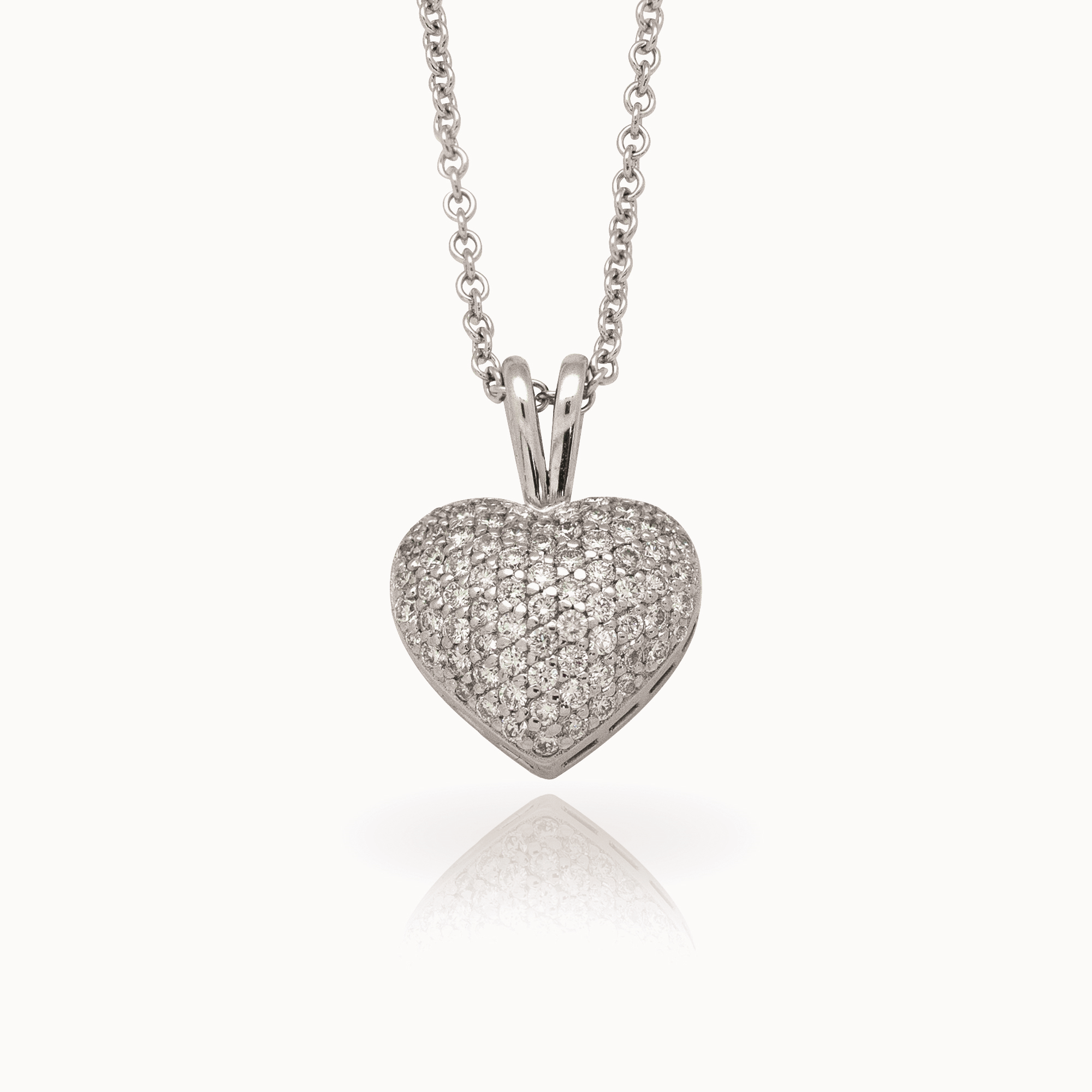 Jason Of Beverly Hills 18 Karat White Gold 0.96 Ct Pave Diamond  Mini Puffed Heart Pendant 20 Inch