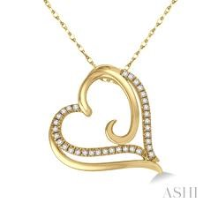 10 Karat Yellow Gold Double Open Heart Diamond Pendant 0.10 Ct