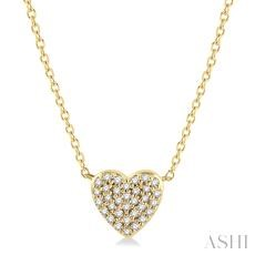 10 Karat Yellow Gold Pave 0.12 Ct Heart Diamond Pendant 18 Inh