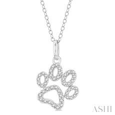 10 Karat White Gold Single Cut Diamond Dog Paw Pendant 0.15 Ct 18 Inch