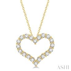 14 Karat Yellow Gold Heart Pendant With 1.50Tw Round Diamonds On 18