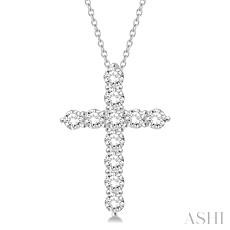 14 Karat White Gold 2.00 ct Round Brilliant Cut Diamond Cross Pendant 18 Inch