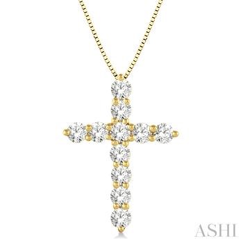 14 Karat Yellow  Gold 1.50 Ct Round Brilliant Cut Diamond Cross Pendant 18 Inch