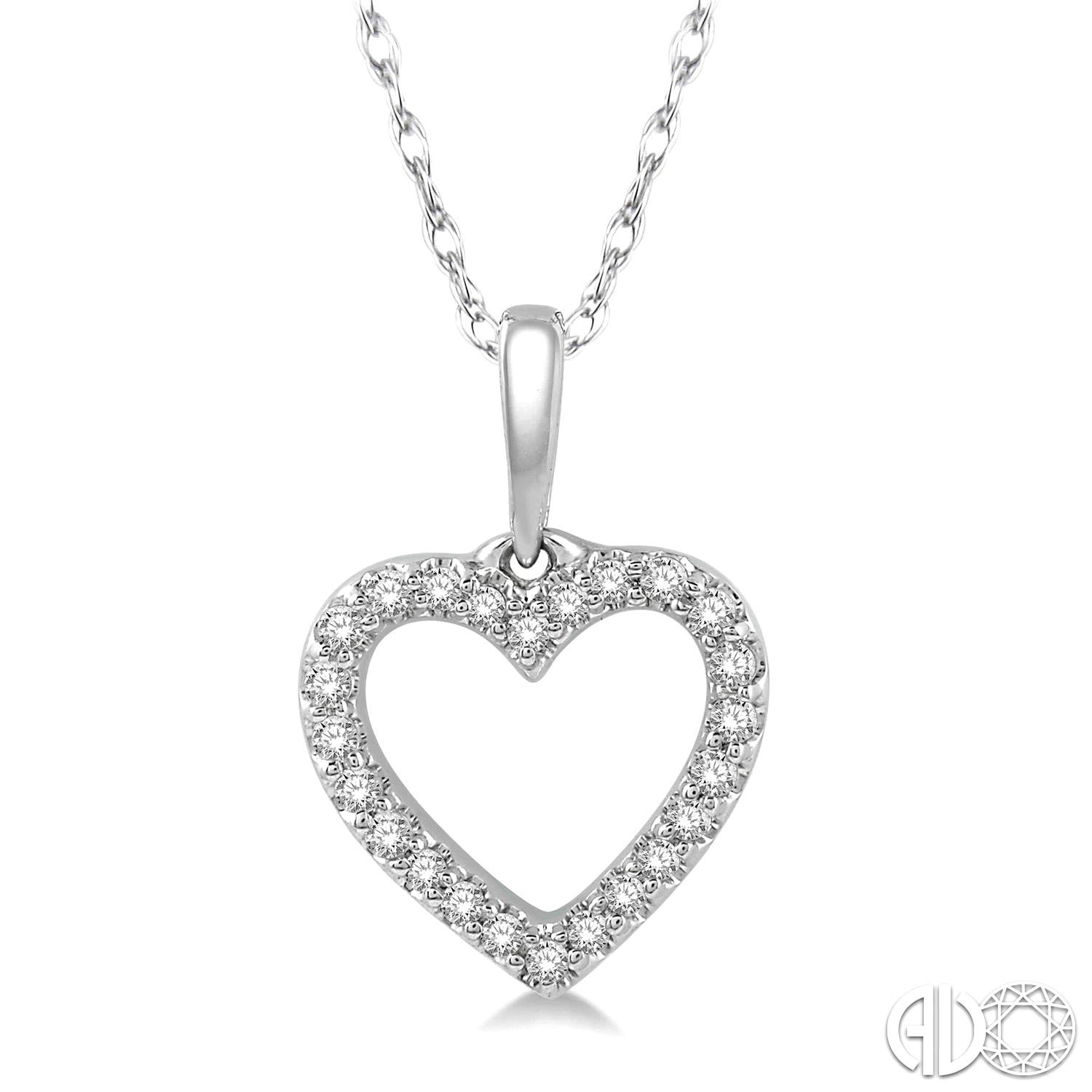 10 Karat White Gold Open Heart Pendant 0.10 Ct 
Length: 18