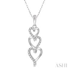 10 Karat White Gold Triple Heart Pendant 0.12 Ct 
Length: 18