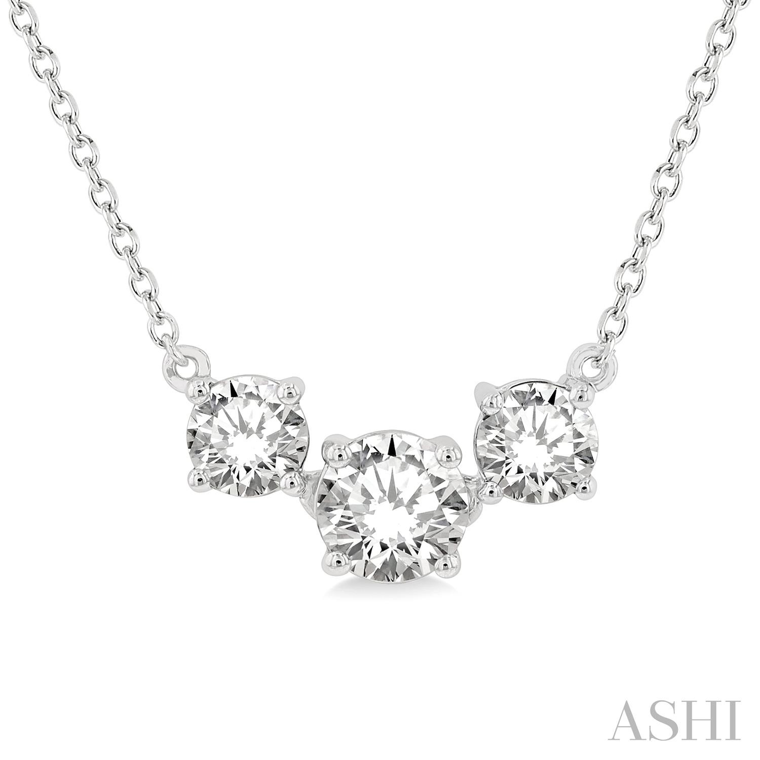 14 Karat White Gold 3 Stone Diamond Necklace 1.00Ctw
18 Inch Chain