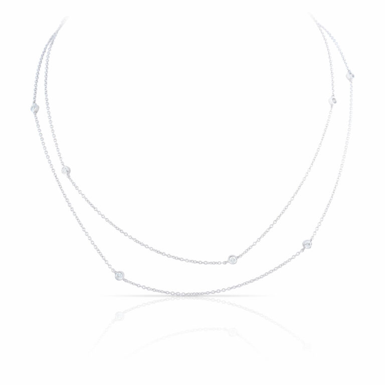 Forevermark 18 Karat White Gold Tribute Round Brilliant Cut Diamond Station Necklace 1.00 Cts  36 Inch