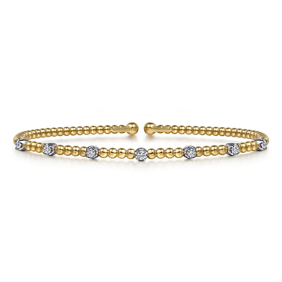 Gabriel & Co 14K White-Yellow Gold Bujukan Diamond Stations Bangle 0.20 CTW