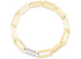 Roberto Coin 18 Karat Yellow And White Gold Diamond Paperclip Link 0.25 Ct Bracelet 7 Inch