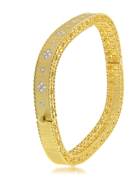 Roberto Coin 18 Karat Yellow Gold Satin And Polish Princess Diamond Bangle Bracelet 0.48 Ct