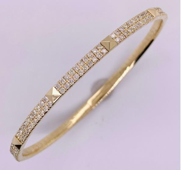 14 KaratYellow Gold  Flexible Bangle Bracelet With Sugarloaf Stations  And 92=1.38Tw Round Diamonds