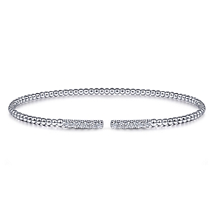 Gabriel & Co 14 Karat White Gold Pave Diamond Bar Cuff Bangle 0.30 Ct