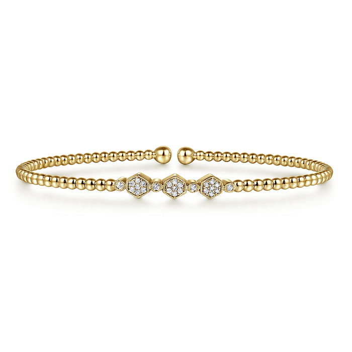 Gabriel & Co 14K Yellow Gold Bujukan Bead and Hexagon Cluster Diamond Bangle 0.13CTW
Size 6.25