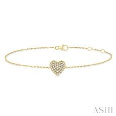 10 Karat Yellow Gold Pave 0.12 ct Diamond Heart Station Bracelet 7 Inch