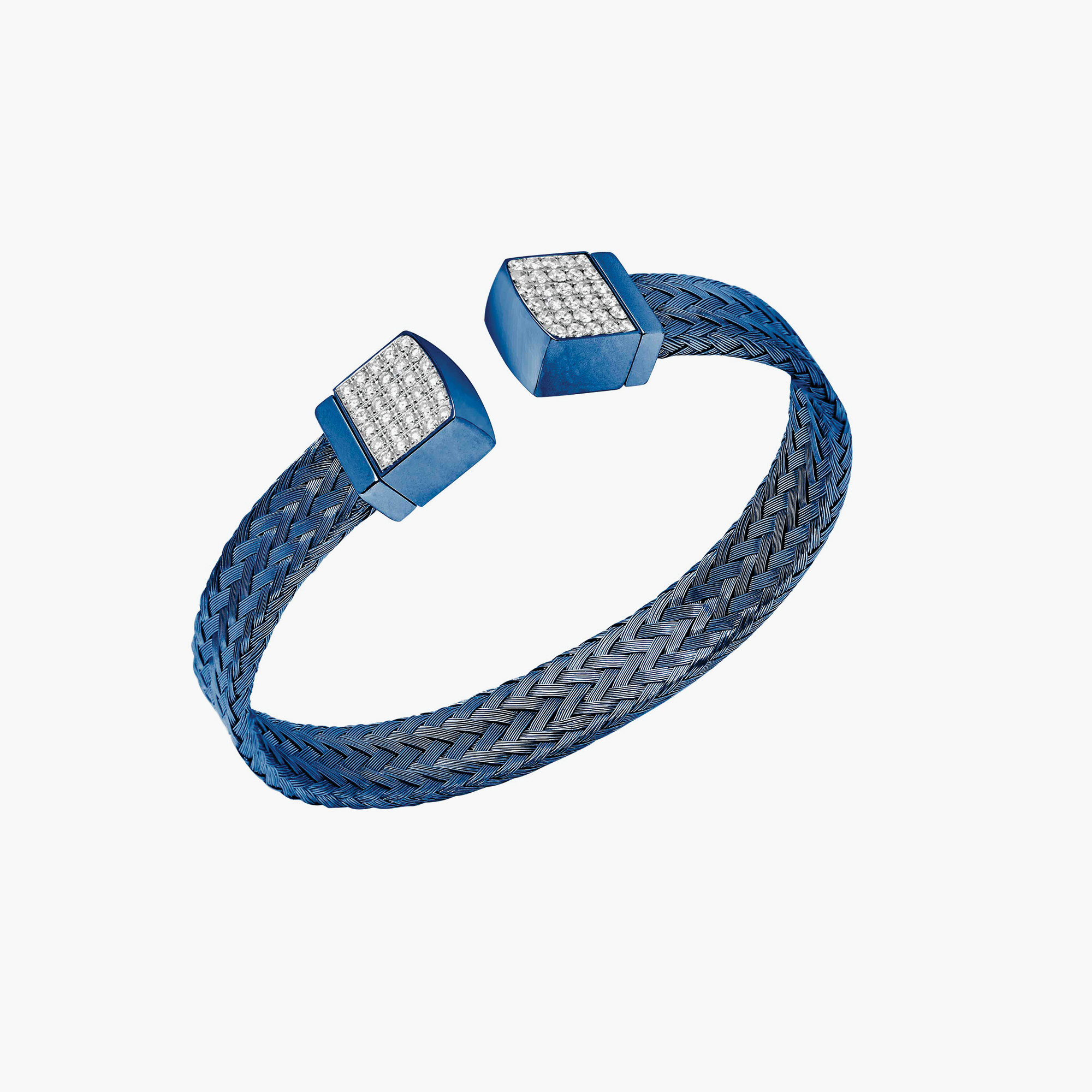 Jason Of Beverly Hills Braided Blue Steel Open Bangle With 1.00 Ct Diamond Tips