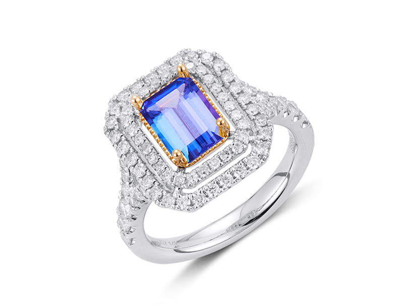 Platinum And 14 Karat Yellow Gold 1.63 Ct Cushion-Cut Sapphire And 0.77 Ct Diamond Ring 
Ring Size: 6.75