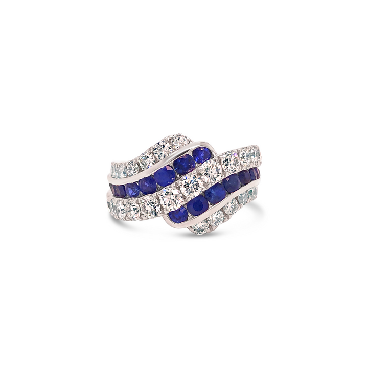 Charles Krypell 18 Karat White Gold Diamond & Sapphire Curl Ring With 1.74tw Diamonds And 1.35Tw Saphires