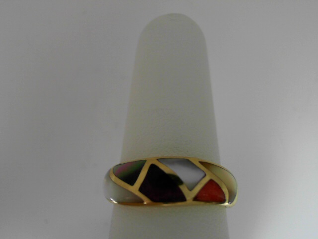 Estate14K Designer Asch Grossbardt Gemstone Inlay Ring
Mother of Pearl ,Coral, Sugilit