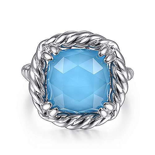 Gabriel & Co Sterling Silver Rock Crystal and Turquoise Ring