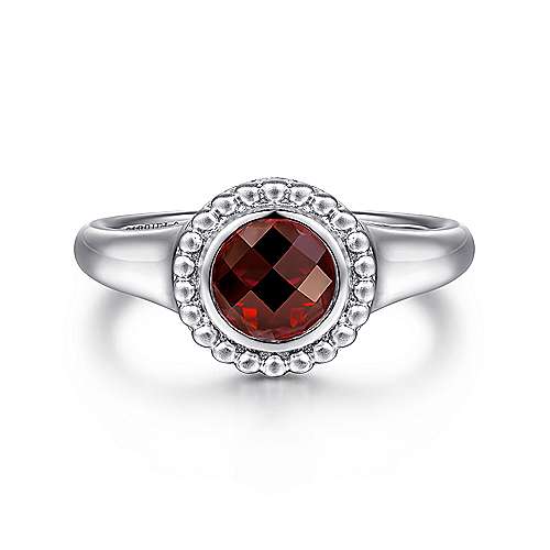 Gabriel & Co Sterling Silver Round Garnet Ring