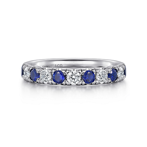 Gabriel & Co14K White Gold 11 Stone Diamond 0.43Ctw and Sapphire 0.62Ctw Anniversary Band