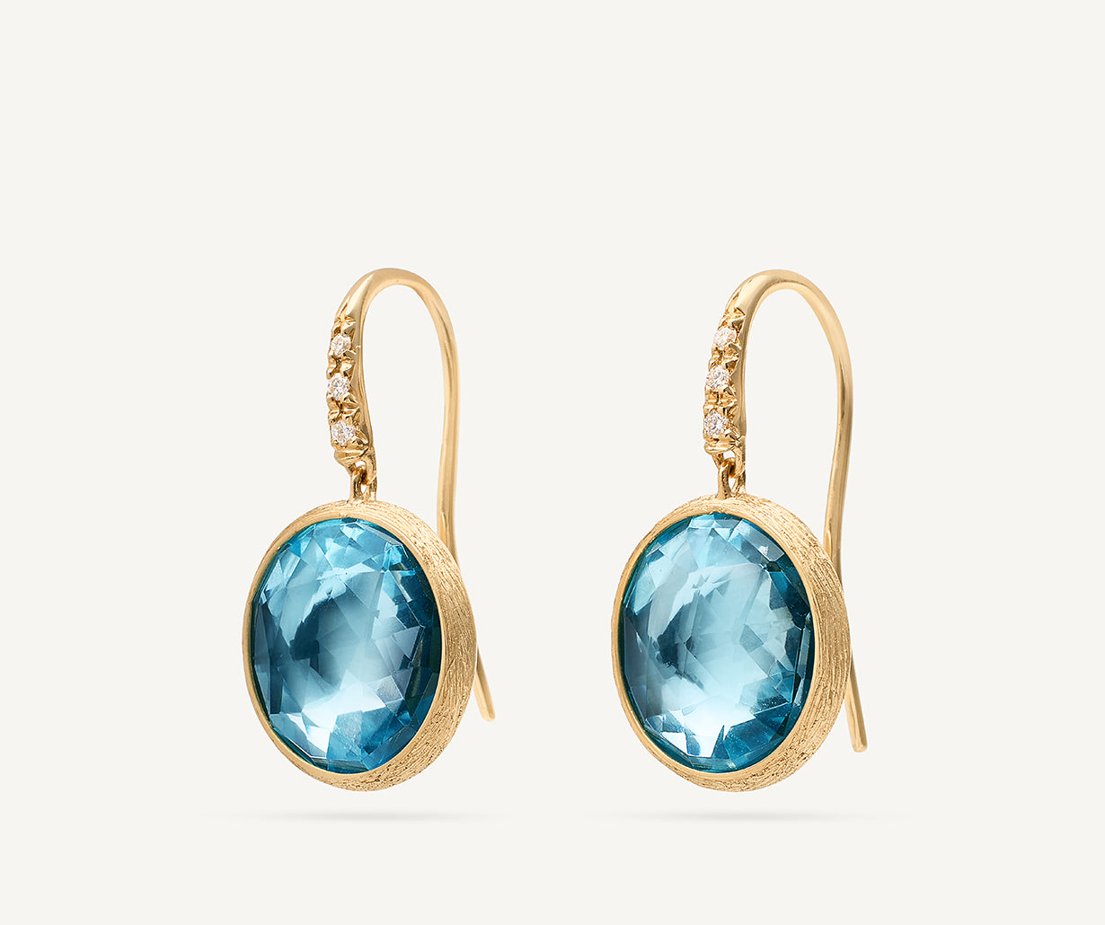 Marco Bicego 18K Yellow Gold Jaipur Color Blue Topaz Gemstone Drop Earrings With Diamonds 
Total diamond carat weight: 0.05