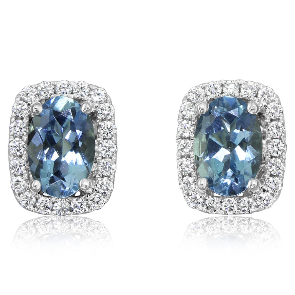 14K White Gold 0.76 ct Aquamarine and 0.22 ct Diamond Earring