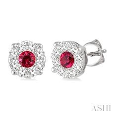 Lovebright Diamond Earrings in 14K White Gold Round Shape Lovebright 3.3mm Ruby & Diamond Earrings 0.45Ctw