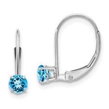 14 Karat White Gold 4mm Blue Topaz Leverback Earrings