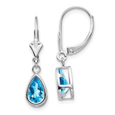 14 Karat White Gold Dangle One 6mm X4.00mm Pear Blue Topaz Leverback