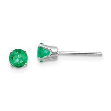 14 Karat White Gold 4mm Round Emerald Stud Earrings