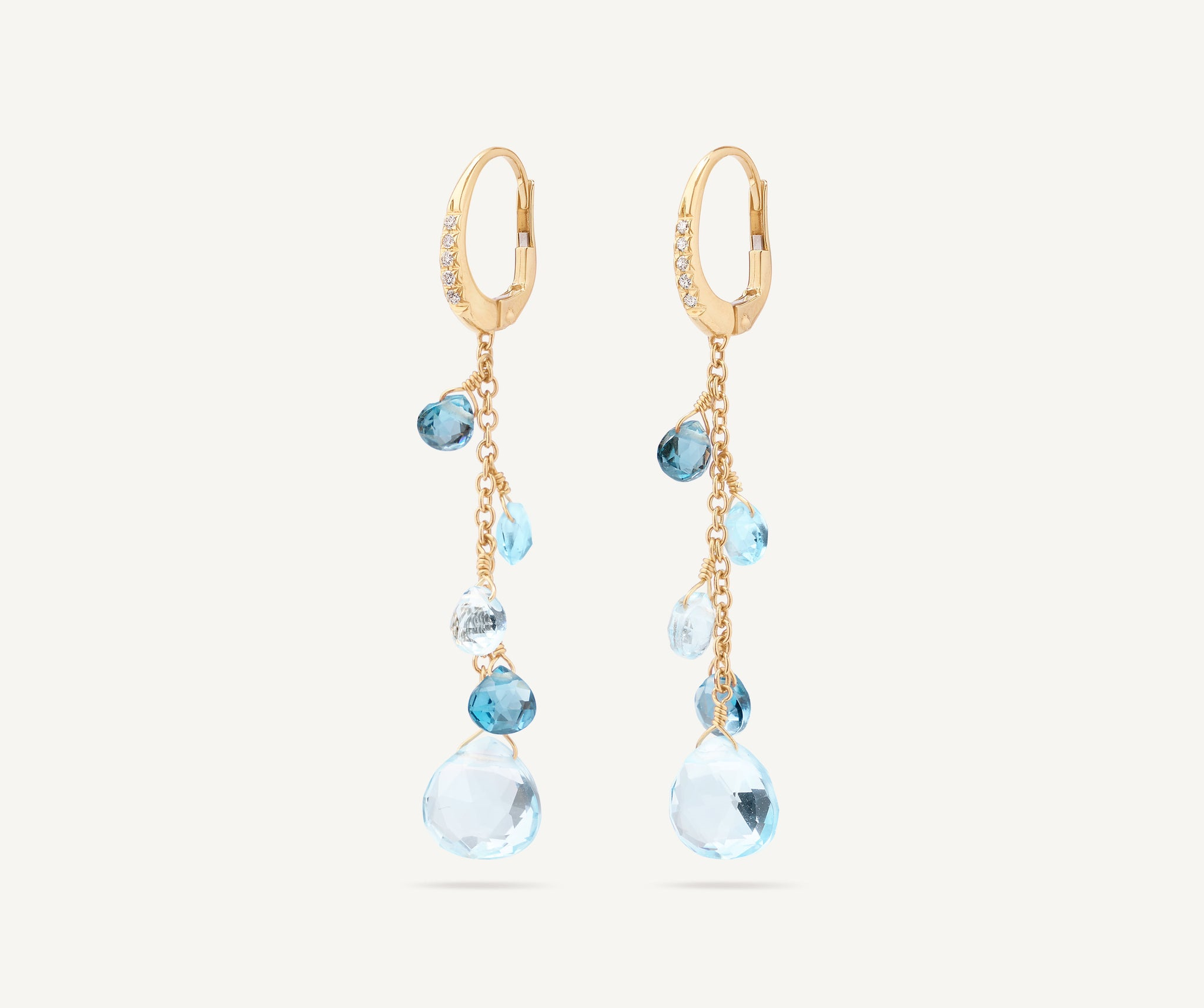 Marco Bicego 18 Karat Yellow Gold Mixed Blue Topaz And Diamond Paradise Dangle Earrings 0.06 Ct