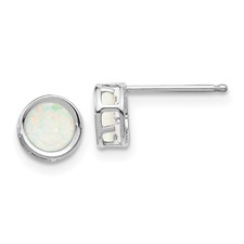 14 Karat White Gold 5.0 MM Round Opal Bezel Set Earrings