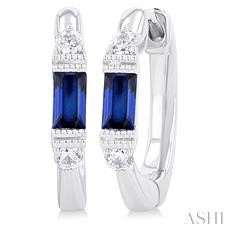 10 Karat White Gold 4 x 2 Sapphire Baguette And 0.10 ct Diamond Huggies